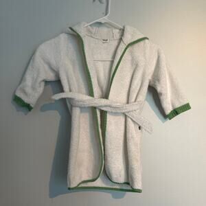 Oeuf Terry Cloth Robe, White and Green, Toddler Size 4Y